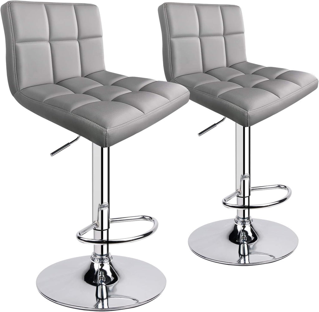 Leopard Bar Stools, Modern PU Leather Adjustable Swivel Bar Stool with Back, Set of 2 (Light Grey)