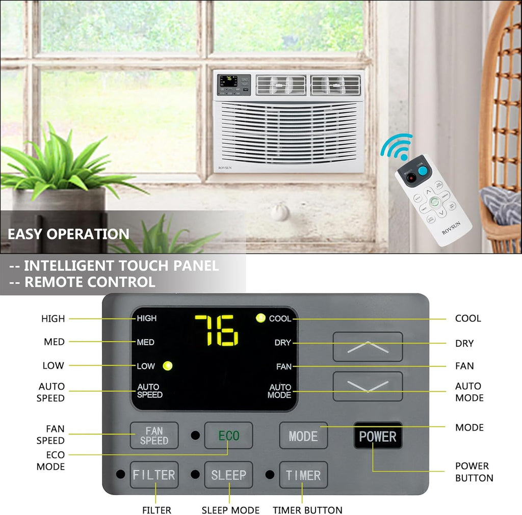 ROVSUN 24000 BTU Air Conditioner Window Unit, 3-in-1 Window AC Unit Cooler, Dehumidifier & Fan with Timer, Remote Control & Installation Kit, Cooling Rooms up to 1500 Sq. Ft, 230V/60Hz, White & Grey