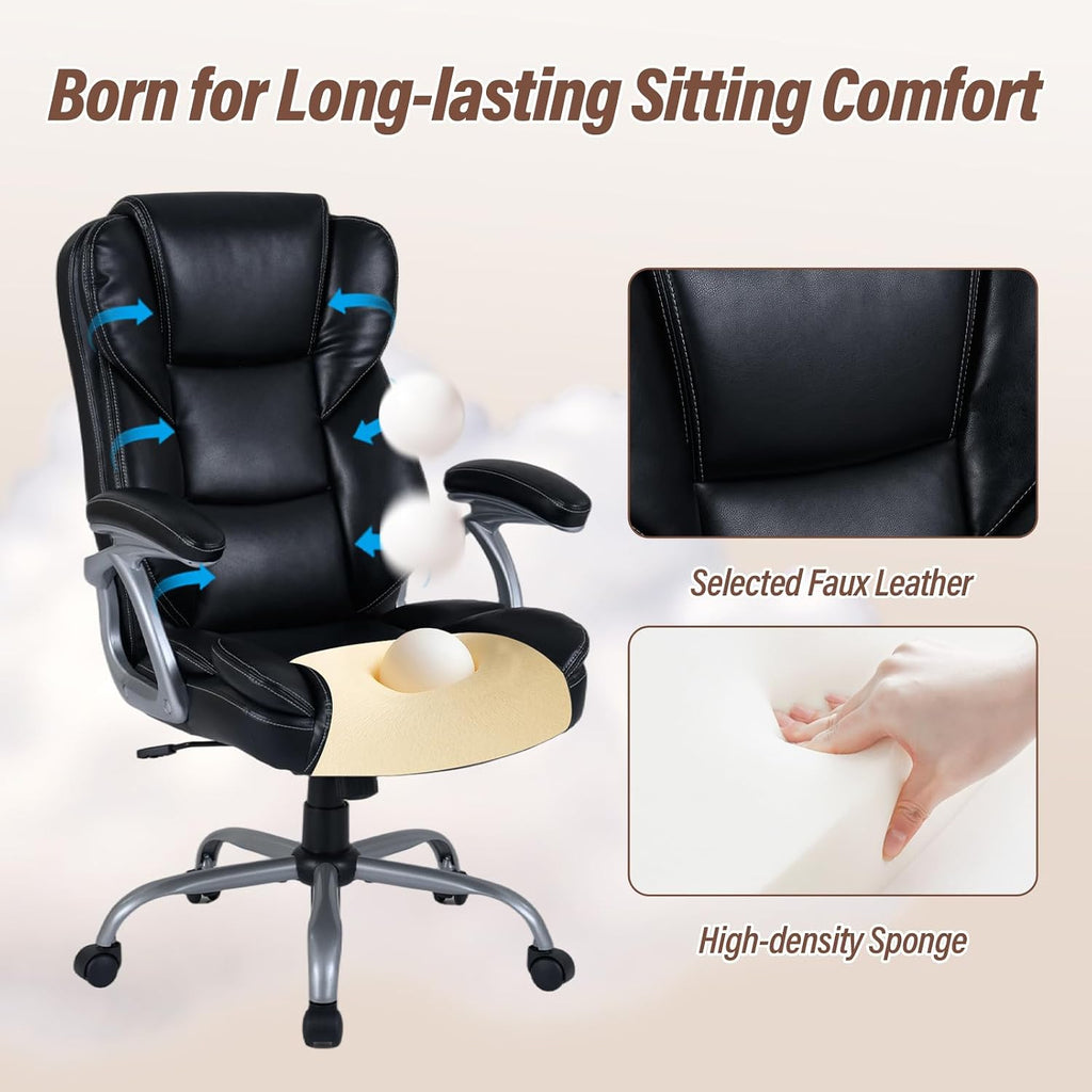 Giantex Executive Office Chair, Leather Ergonomic Computer Desk Chair w/Rocking Function, Padded Seat & Arms, Height Adjustable Gaming Chairs, High Back Rolling Swivel Chair for Home Office (Black)