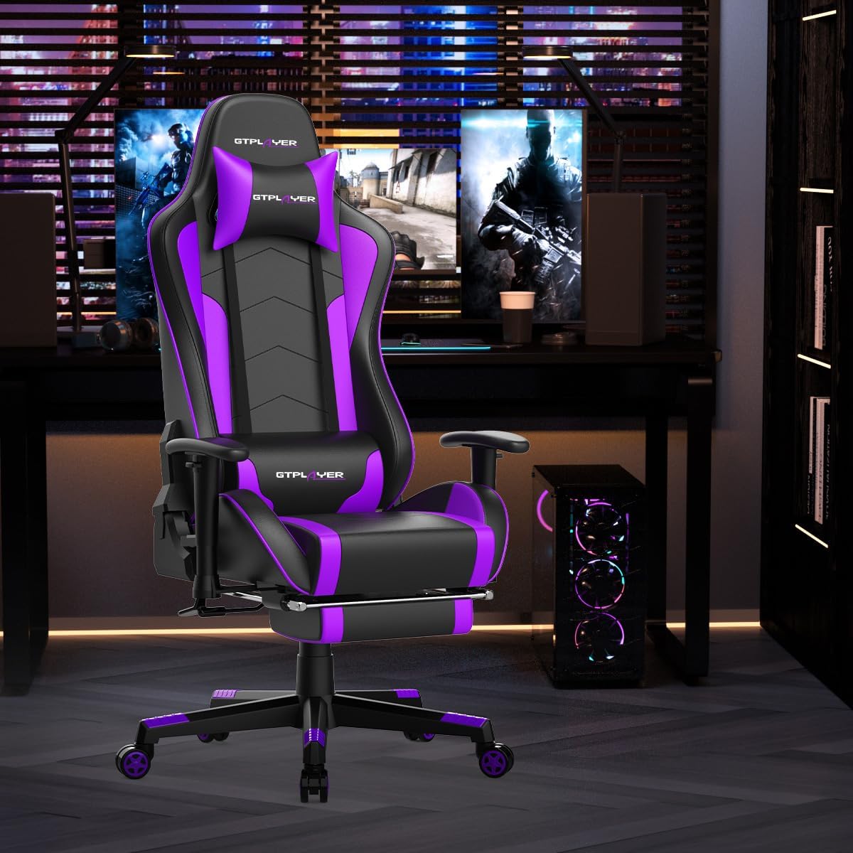 GTPLAYER Gaming Chair with Footrest Speakers Video Game Chair Bluetooth Music Heavy Duty Ergonomic Computer Office Desk Chair