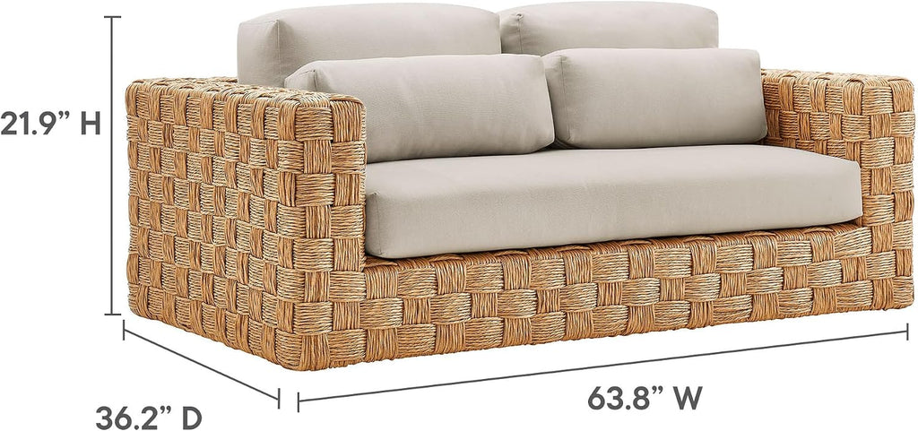 Modway Thames 4 Piece Outdoor Patio Furniture Set in Natural Light Gray - Wicker Rattan Conversation Set with Loveseat, Armchairs, and Coffee Table - All-Weather Deep Seating Backyard Collection
