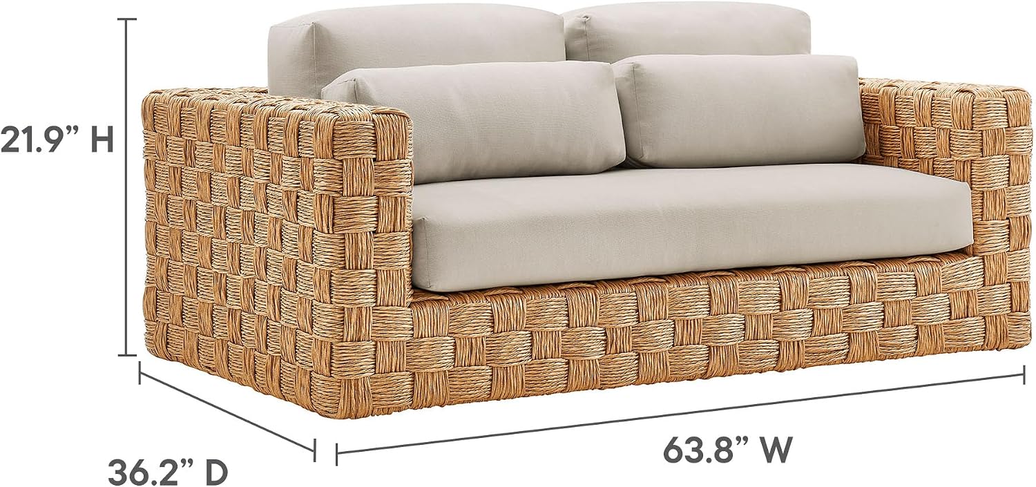 Modway Thames 4 Piece Outdoor Patio Furniture Set in Natural Light Gray - Wicker Rattan Conversation Set with Loveseat, Armchairs, and Coffee Table - All-Weather Deep Seating Backyard Collection