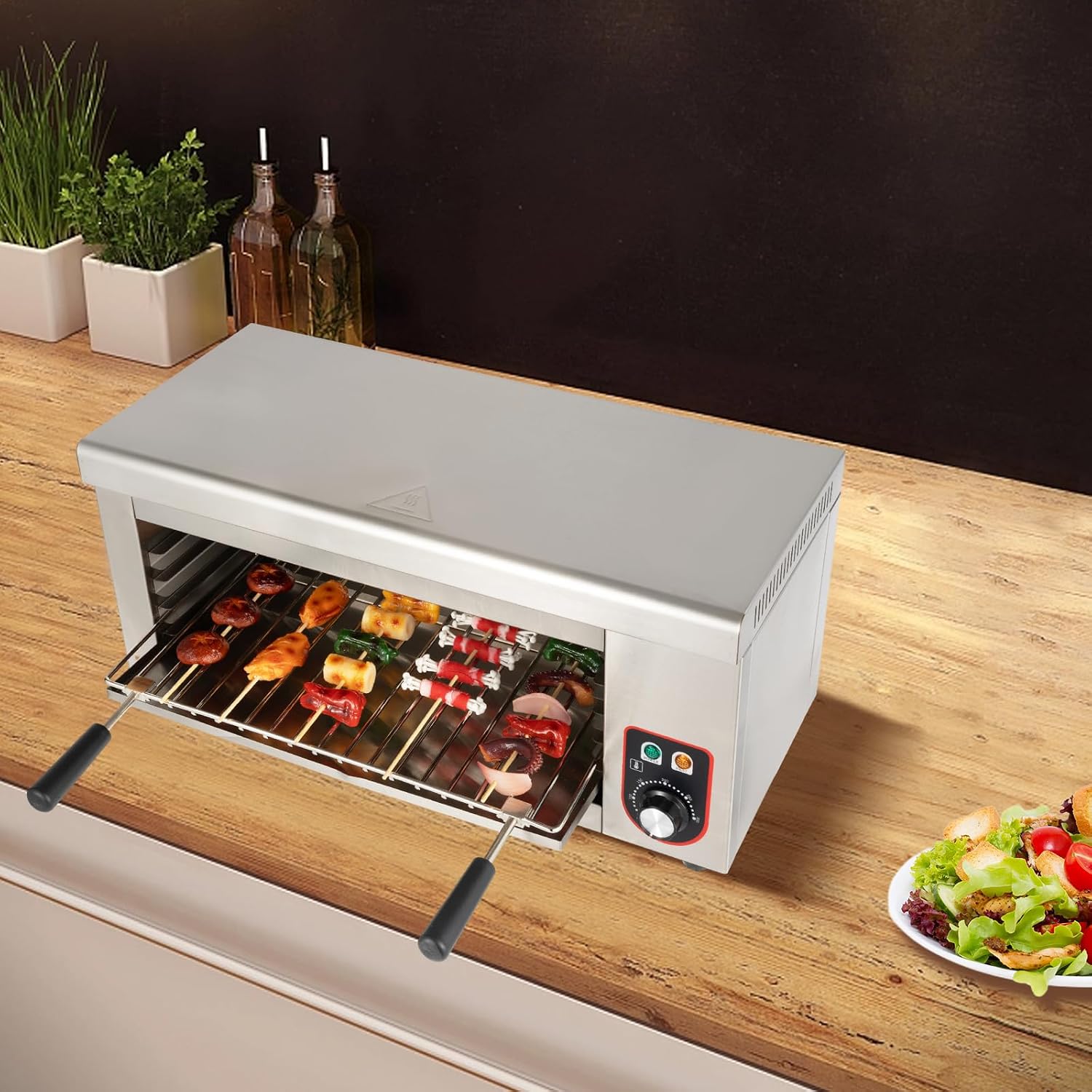 Electric Cheese Melter Cheesemelter Grill 1500W Countertop Indoor Electric Grill, Temperature Adjustable 122-572°F Commercial Cheese Melter Stainless Steel Toaster Oven