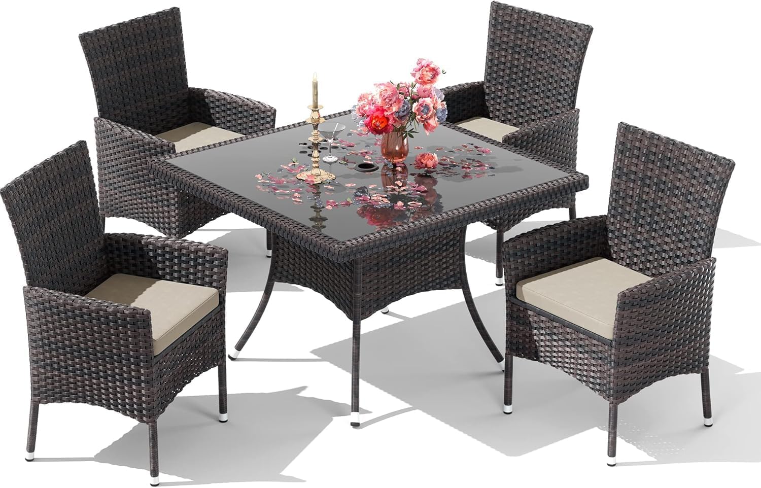 10 Pieces Outdoor Patio Dining Set,Patio Table and Chairs Rattan Outdoor Patio Furniture Set with Umbrella Hole,Dining Table Set for 8 with Chairs for Backyard,Garden and Kitchen,Brown