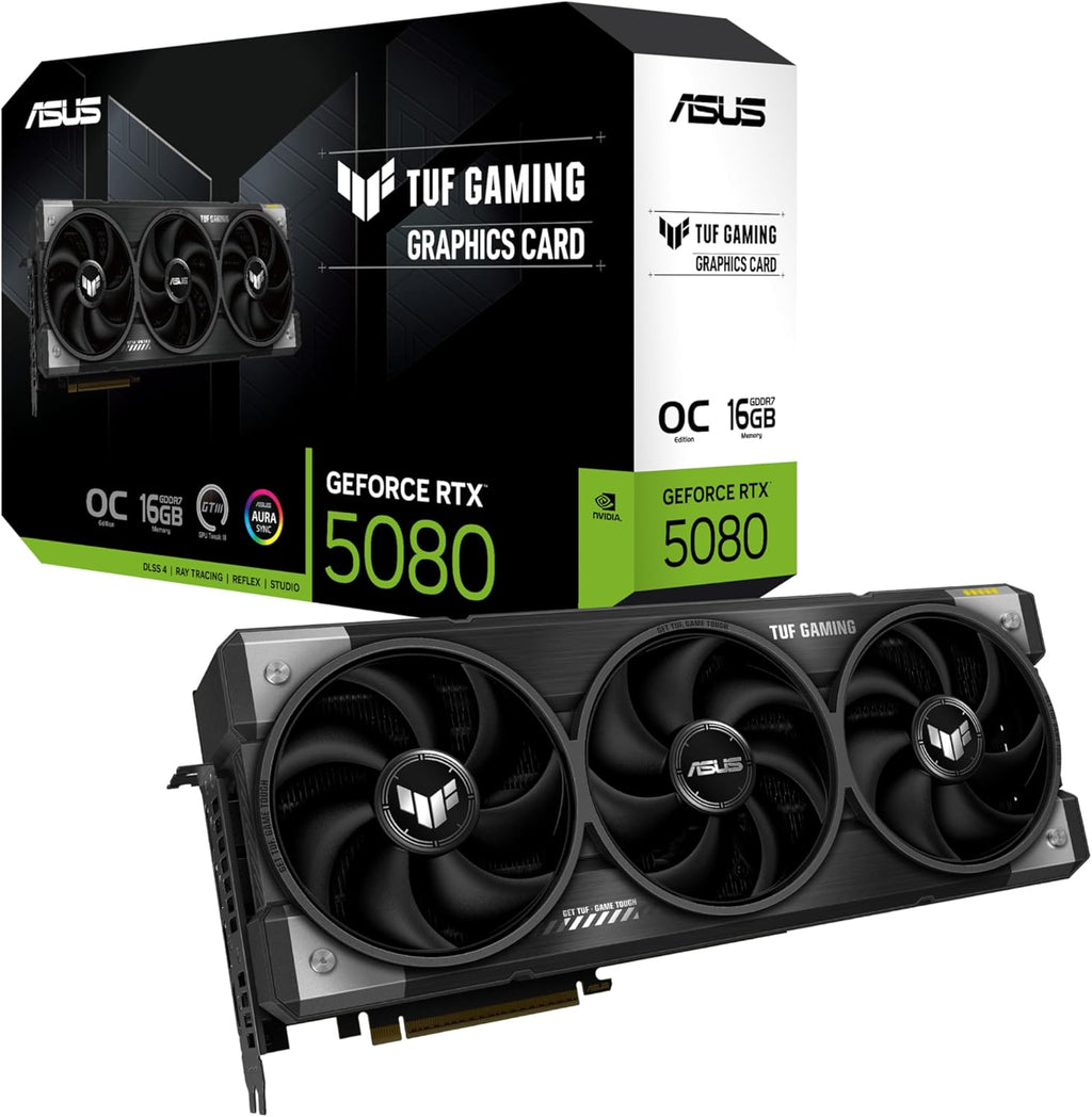ASUS TUF GeForce RTX™ 5080 16GB GDDR7 OC Edition Graphics Card, NVIDIA, Desktop (PCIe® 5.0, HDMI®/DP 2.1, 3.6-Slot, Military-Grade Components, Protective PCB Coating, Axial-tech Fans, Vapor Chamber)