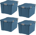 IRIS USA WeatherPro 74 Qt Eco-Friendly Storage Bins with Lids, 4 Pack, BPA-Free Plastic Gasket Box with Tight Latch and Seal, Stackable Nestable Tote Tub - Navy