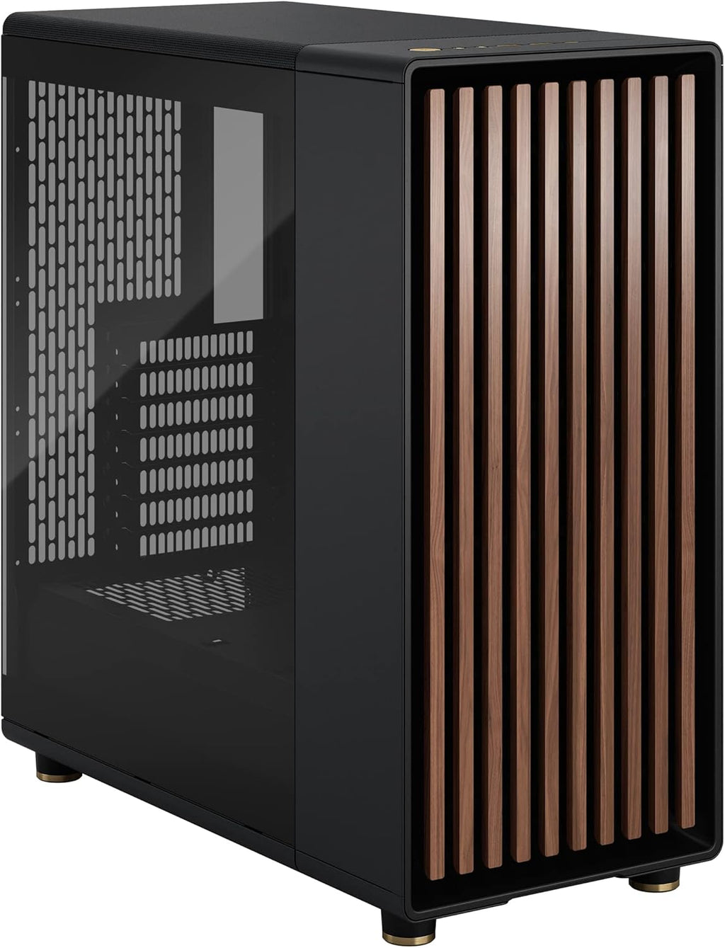Fractal Design North Charcoal Black Tempered Glass Dark - Genuine Walnut Wood Front - Glass Side Panel - Two 140mm Aspect PWM Fans Included - Type C USB - ATX Airflow Mid Tower PC Gaming Case