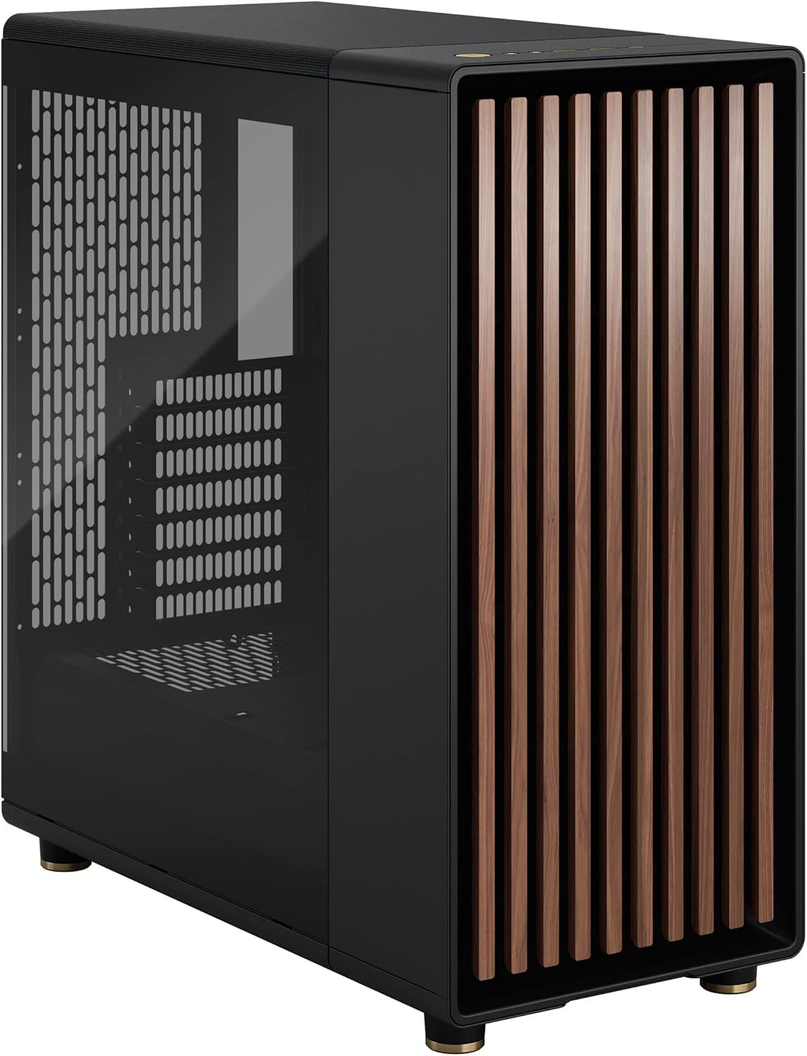 Fractal Design North Charcoal Black Tempered Glass Dark - Genuine Walnut Wood Front - Glass Side Panel - Two 140mm Aspect PWM Fans Included - Type C USB - ATX Airflow Mid Tower PC Gaming Case