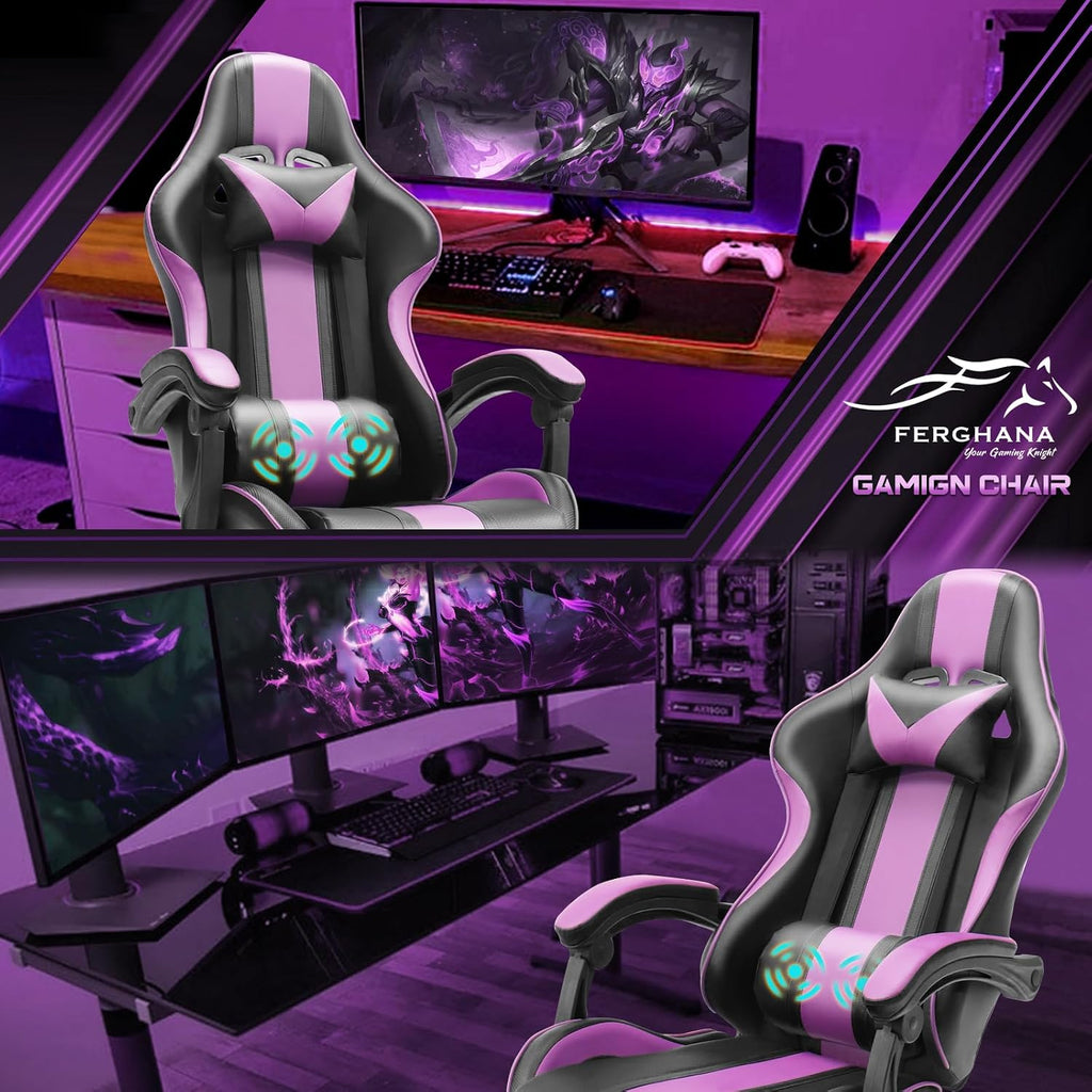 Ferghana Gaming Chairs, Ergonomic Racing Style PC Game Computer Chair with Headrest Lumbar Support Adjustable Recliner PU Leather Video Computer Chair(Dark Purple)