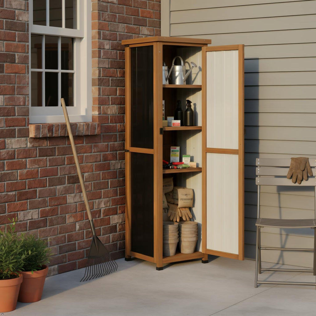 62' H Outdoor Corner Storage Cabinet with Lockable Doors, Outdoor Indoor Small Storage Cabinet with Metal Top, 3 Adjustable Shelves for Patio, Porch, Entryway or Small Spaces