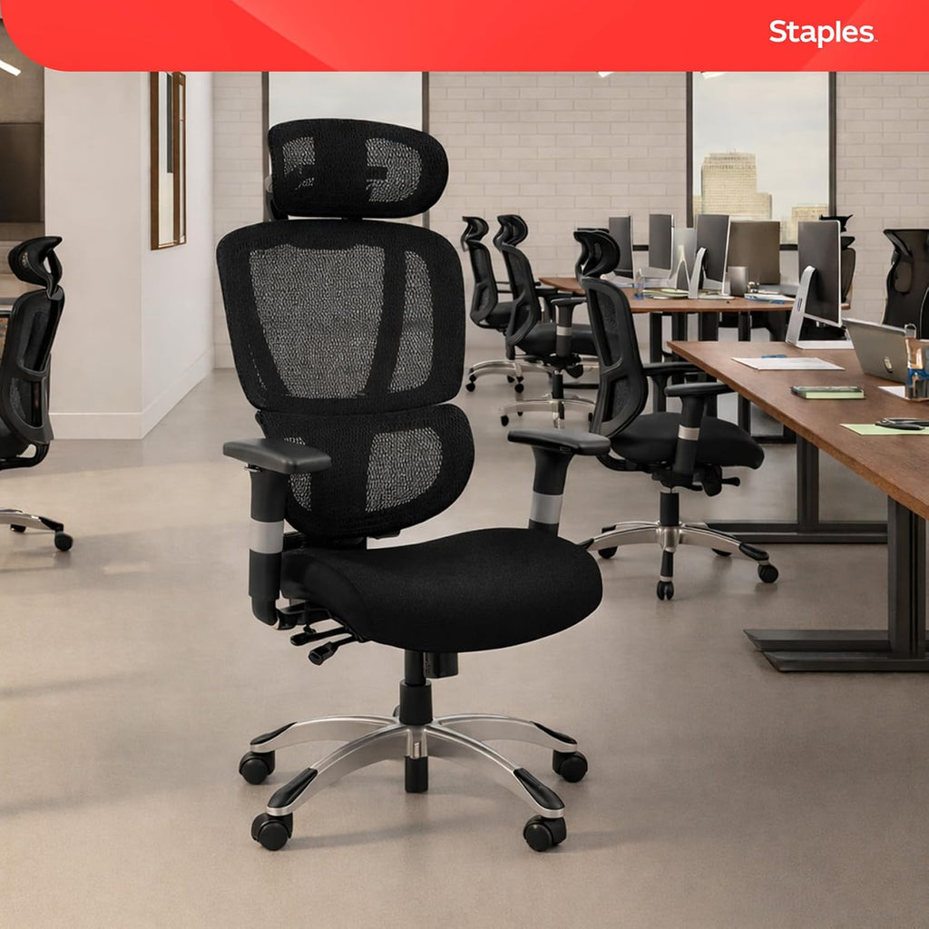 STAPLES Ergonomic Task Chair, Mesh, Ergonomic, Lumbar Support, Swivel, Black