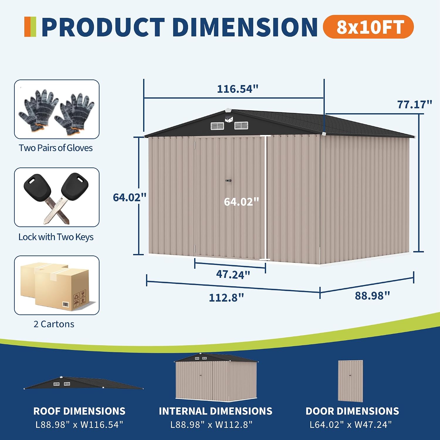 8x10 FT Metal Storage Sheds Outdoor, Metal Yard Sheds Metals Garden Shed Kit with Solar Light, MetalTool Shed with Lockable Door, Metals UtilitySheds Buildings with Air Vent for Backyard