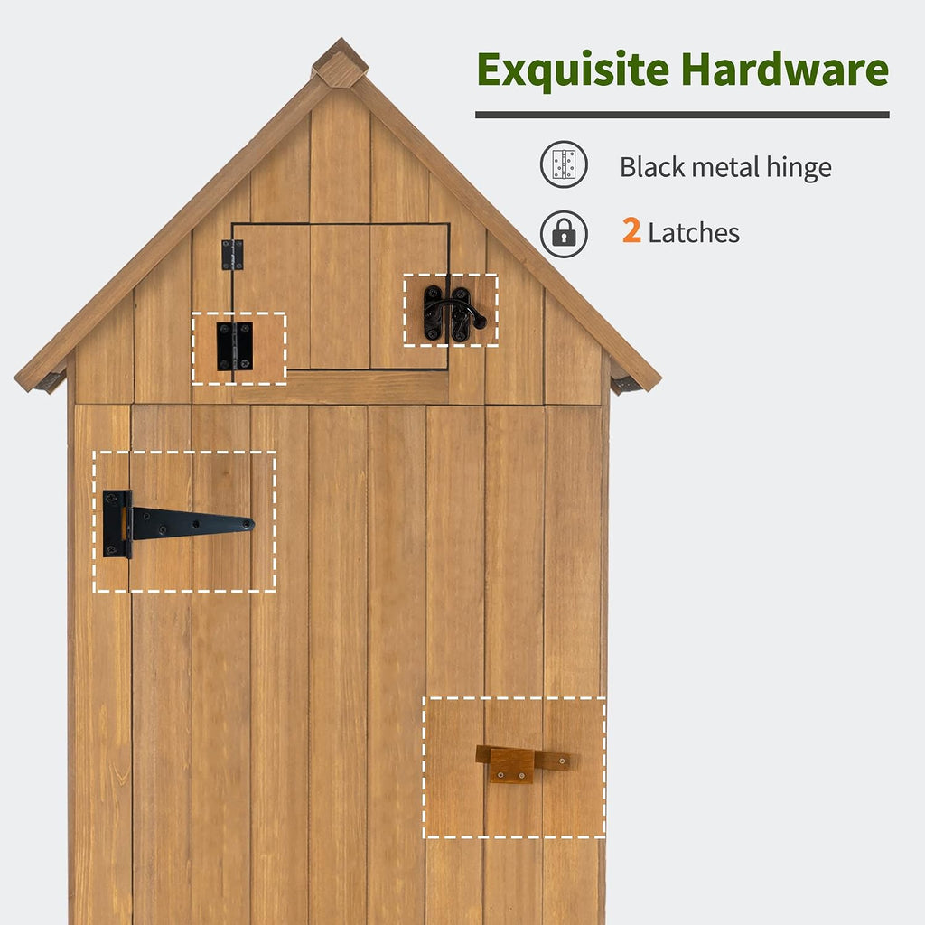 MCombo Outdoor Storage Cabinet with Shelves, Wooden Outside Storage Shed with Floor, Garden Tool Shed for Patio Yard Lawn, 0770 (Natural)