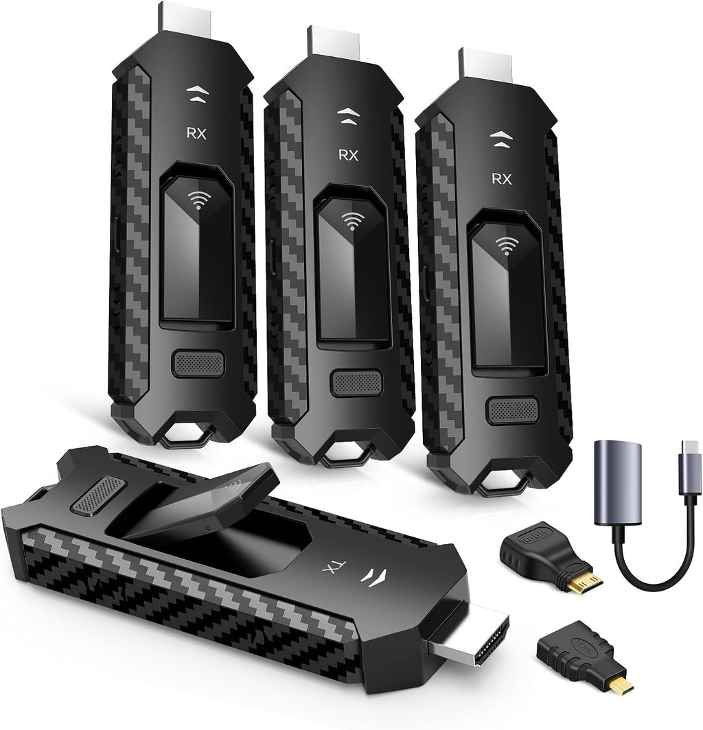 Wireless HDMI PRO- Transmitter and Three Receiver, Portable Multi-TVs Extender Kit, Plug and Play, Heat-Control, 5.8G/2.4G @60Hz 165FT/50M, Stream Video/PPT Wirelessly from Laptop to HDTVs/Monitors