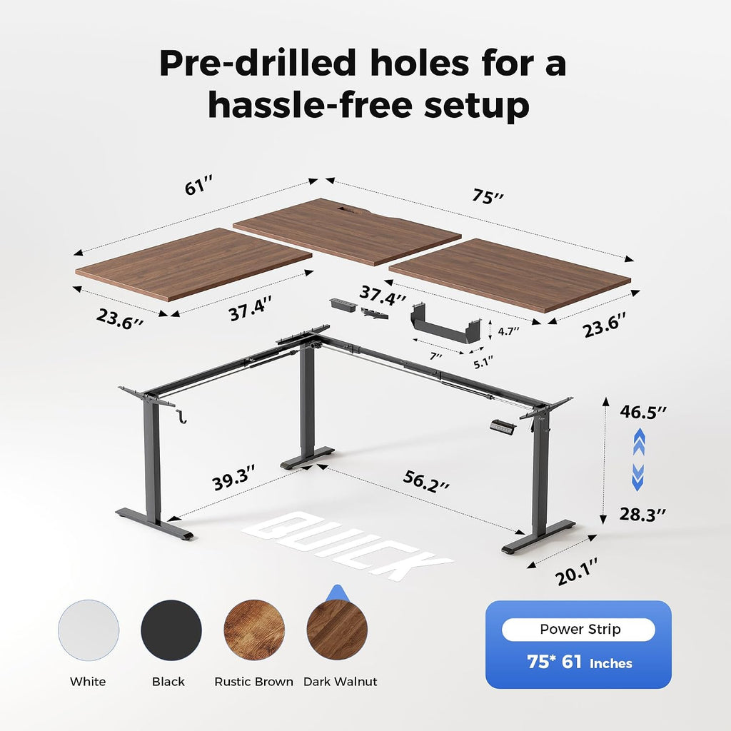 Agilestic Electric L Shaped Standing Desk 75 x 61 Inch with Power Outlet, Height Adjustable Corner Stand up Desk with Cable Management,Sit Stand Home Office Workstation with Splice Board, Dark Walnut