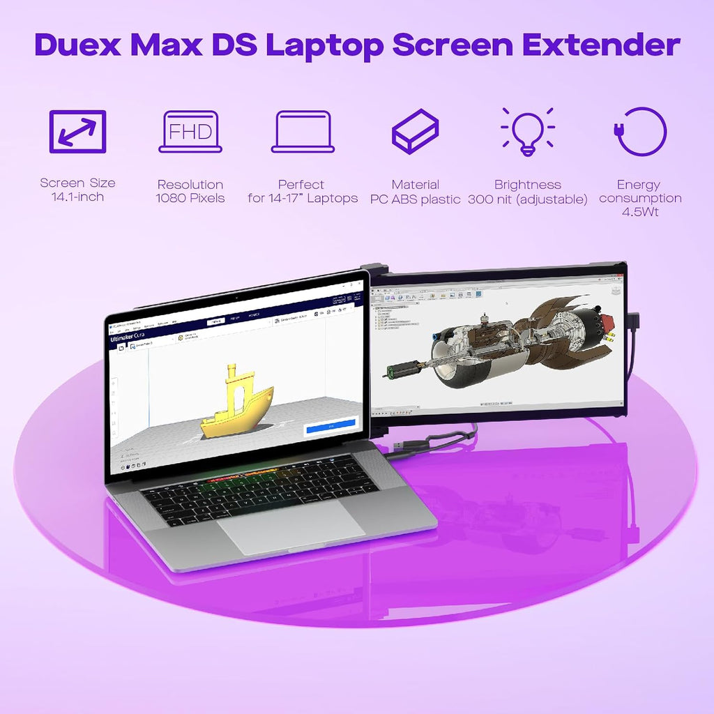 Laptop Screen Extender - Mobile Pixels Duex Max DS 14.1'' Portable Monitor for 14'' to 17'' Laptops, FHD 1080p USB Type-C/HDMI Ports Laptop Monitor, Compatible with Mac/Windows/Android/Switch