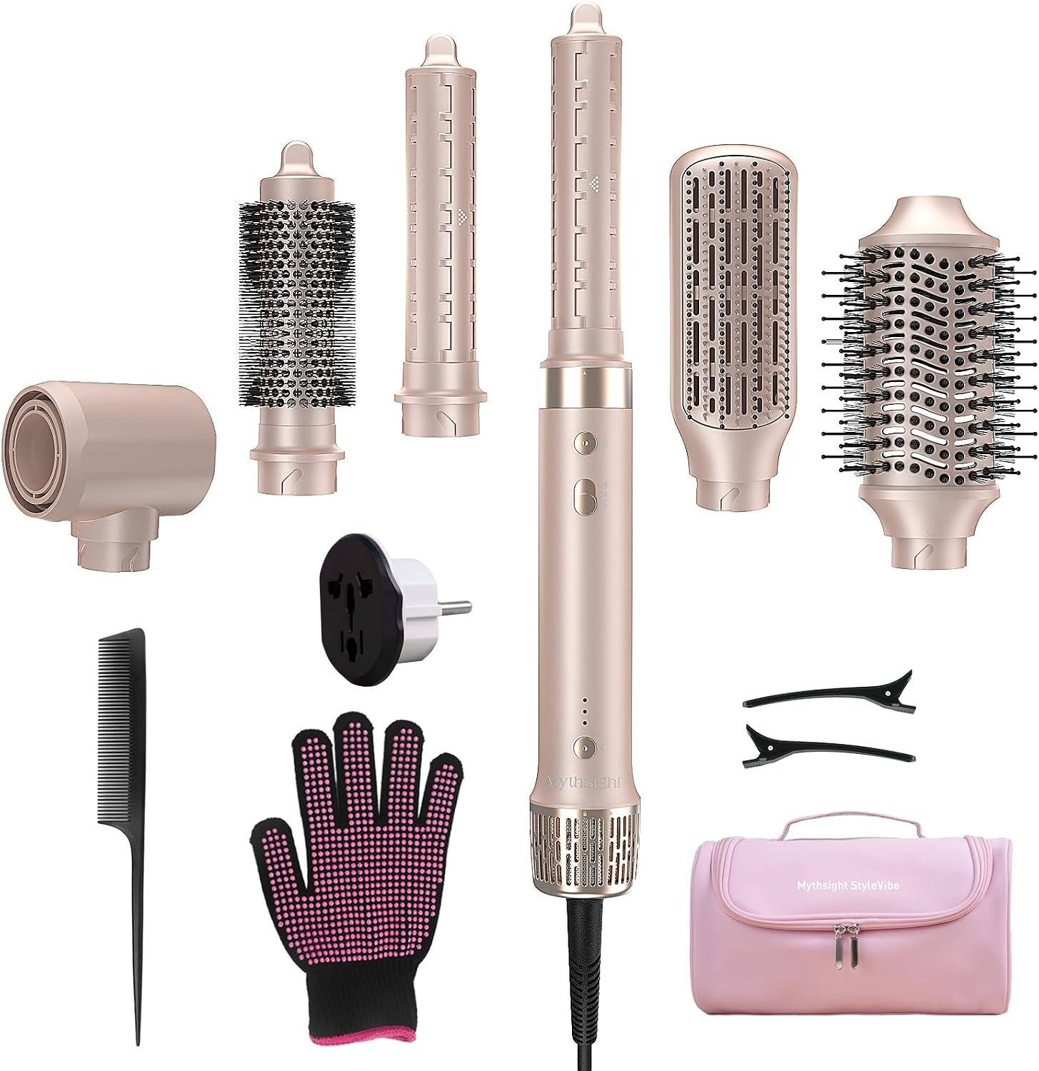 StyleVibe 6-in-1 Air Styler, Dual Voltage Hair Dryer & Blow Dryer Brush with Travel Case - Auto Wrap Curls (L/R), Fast Drying, Thermal Brush for Blowouts & Frizz-Free Volume, No Heat Damage