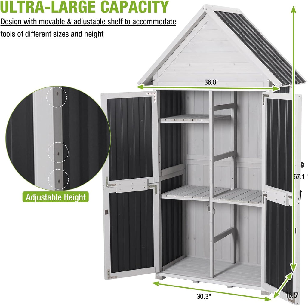 Outdoor Storage Shed Cabinet Strong Iron Frame Surrounding Garden Tool Storage with Adjustable Shelfs,Large Space