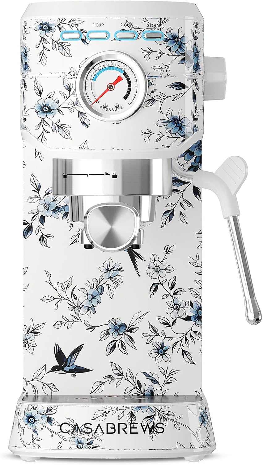 CASABREWS CM5418 Espresso Machine 20 Bar, Small Espresso Maker with Steam Milk Frother, Stainless Steel Coffee Machine with 34oz Removable Water Tank for Cappuccino, Latte Machine, Blue Willow