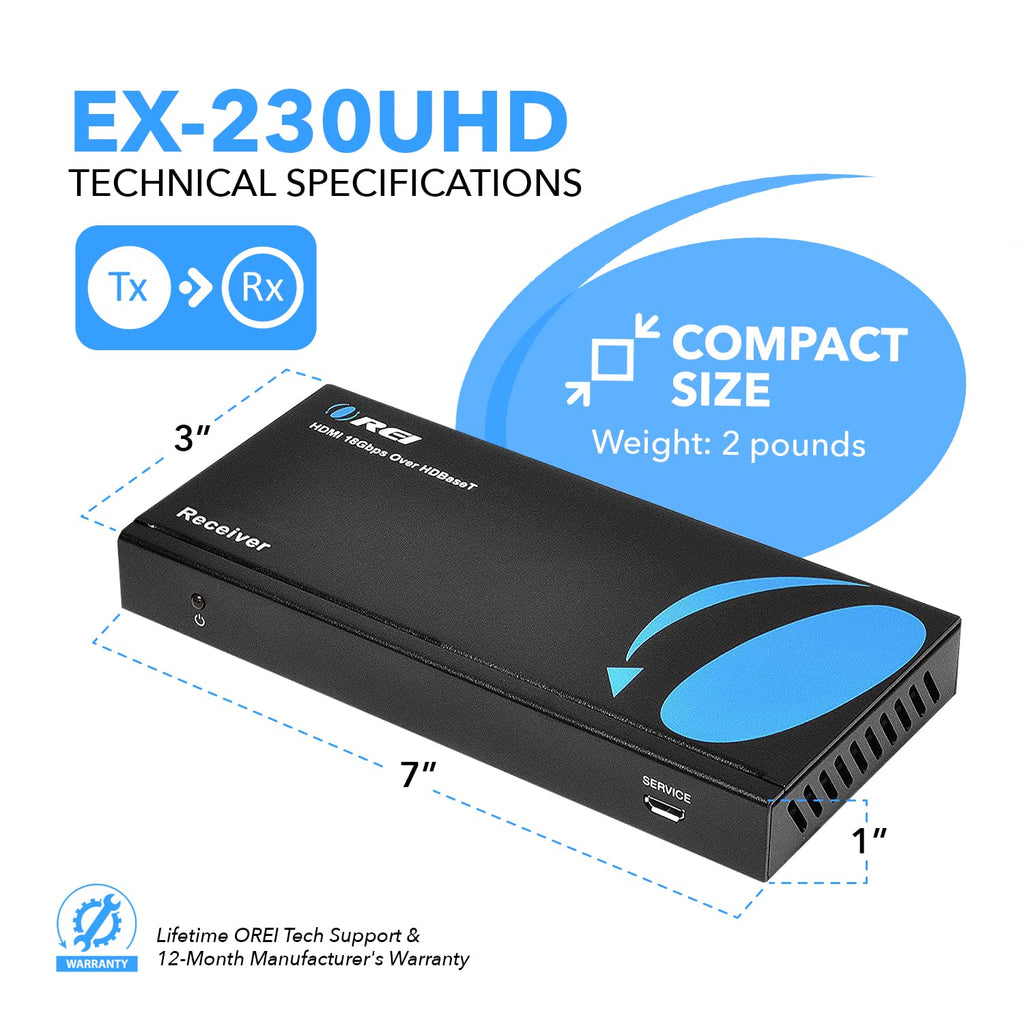 OREI HDMI Over Ethernet Extender up to 230 Feet – 4K@60Hz with Bi-Directional IR, PoC, – 4K HDMI Extender Over Ethernet with HDBaseT Technology for Near Zero Latency