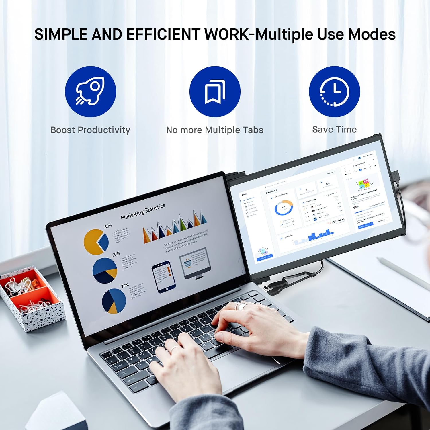 MP Portable Monitor - New Mobile Pixels Duex Max DS 14.1' Laptop Screen Extender, FHD 1080P USB A/USB C/HDMI Second Monitor for 14'' to 17' Laptops, Windows/MacOS/Android/Switch