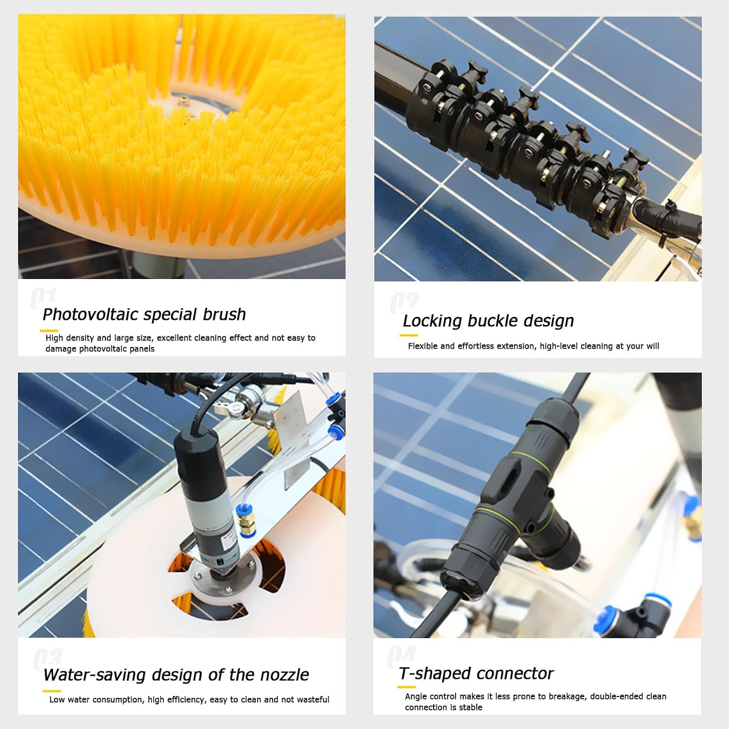 Solar Cleaning Brush, Electric Solar Photovoltaic Panel Cleaning, 70cm Rotating Double Brush Head, Water Powered Pole Kit, Solar Panel Cleaning Telescopic Rod, Outdoor Washing Device Tool,4M