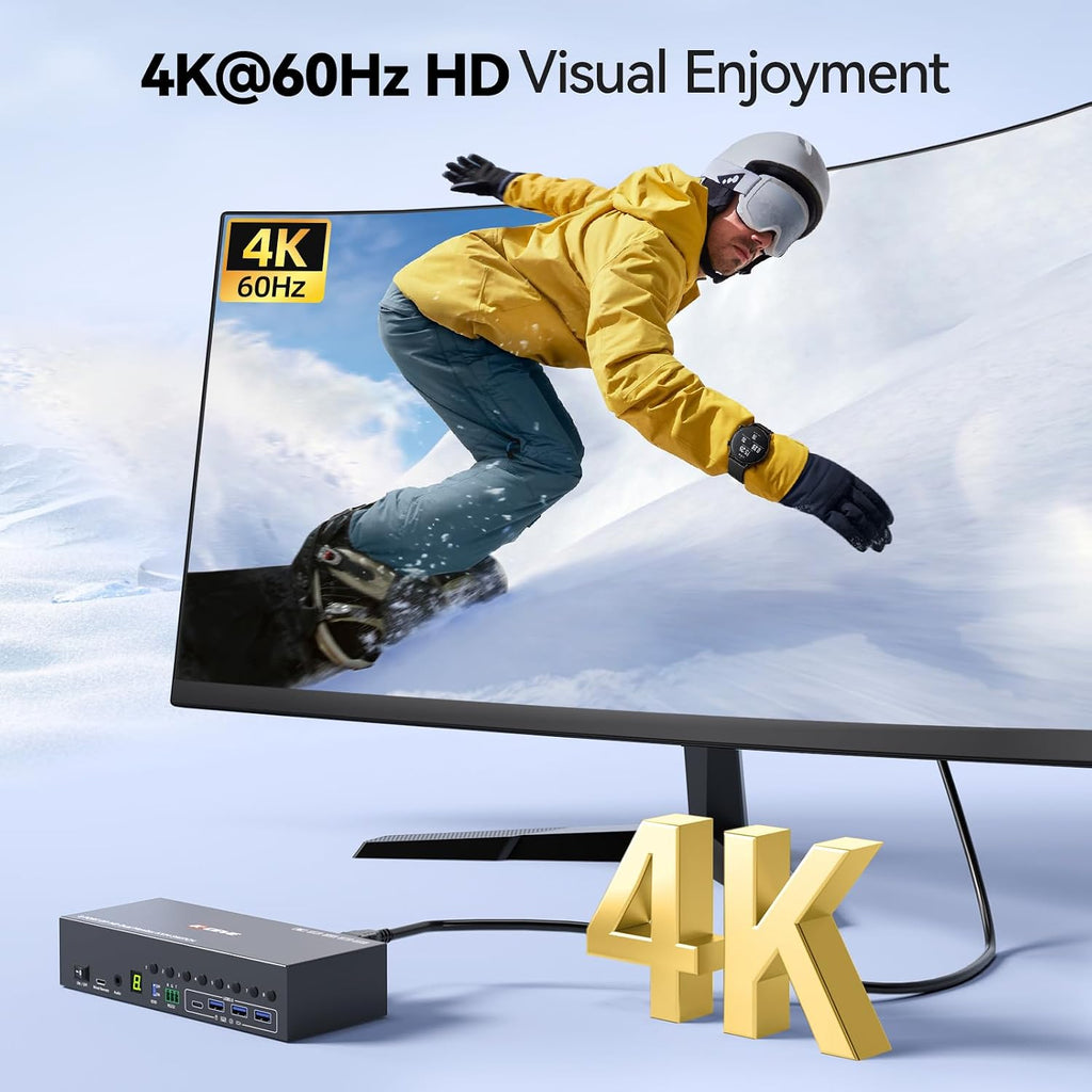 8 Port DisplayPort KVM Switch 4K@60Hz EDID Simulation, USB 3.0 DP KVM Switch for 8 Computers Share 1 Monitor and 4 USB Devices, Audio RS232,Wired Remote, 12V Power Supply & 8 USB Cables Included