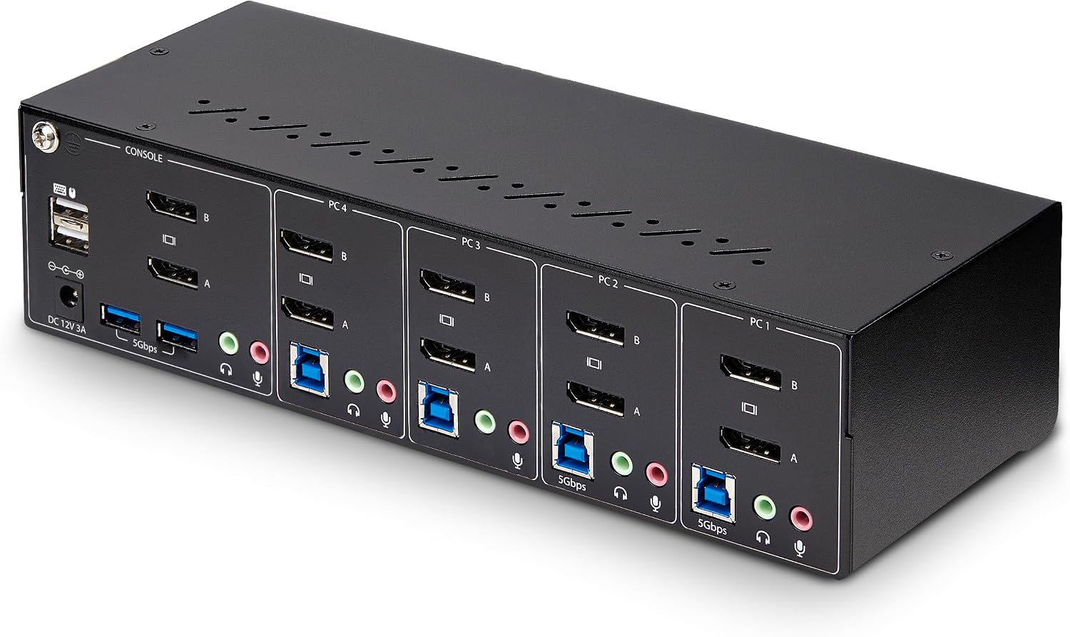 StarTech.com 4-Port Dual-Monitor DisplayPort KVM Switch, 4K 60Hz, 2X USB 5Gbps Hub Ports, 2X USB 2.0 HID Ports, Hotkey and Push-Button Switching, TAA Compliant (P4DD46A2-KVM-SWITCH)