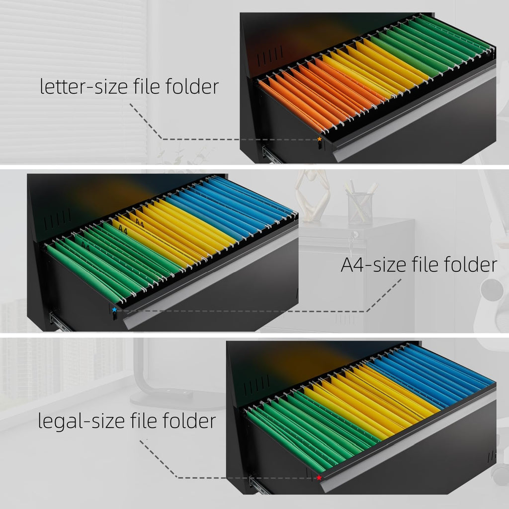 Approgreent 2 Drawer File Cabinet, File Cabinets for Home Office, Printer Stand, File Cabinet with Lock, Lateral Filing Cabinet for A4/Letter/Legal Size File Folders, Assembly Required(Black)