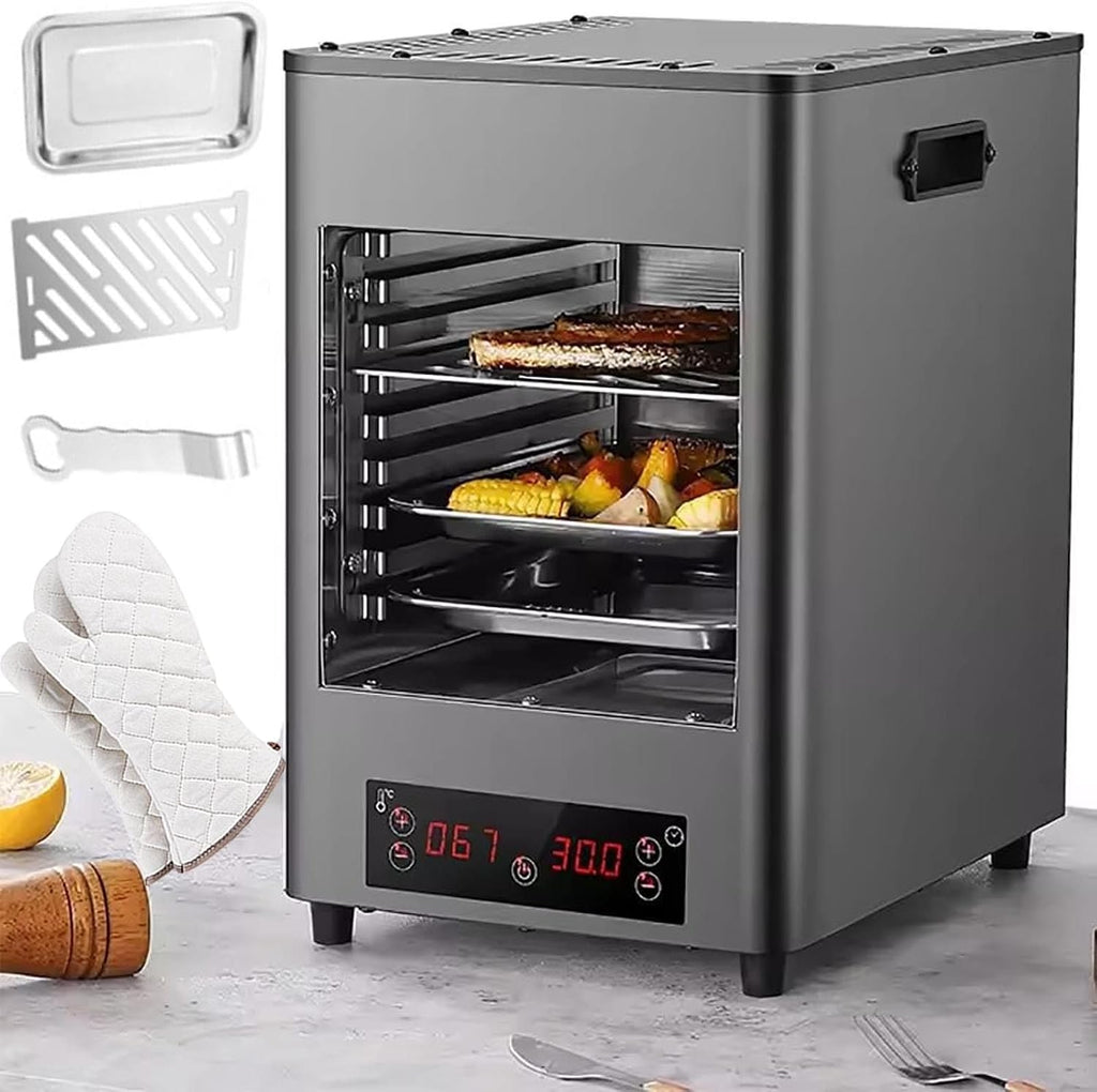 1700W Indoor Commercial Steak Grill,Electric Steak Broiler +glove-Time Temperature Adjustable/Touch Button/800℃ High Temperature/8-Layer Grill-for Beef Chicken Vegetables,A