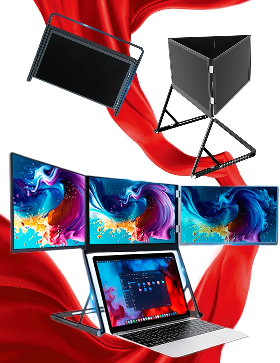 Triple 15.6 Pro Max 3 Screen Monitor, 15.6' Fhd 3 Screen Display with USB-C & HDMI,Triple Portable Monitor for Laptop, 1080p Fhd Extended Laptop Screen Extender for Office(1 Set)