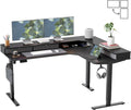 FEZIBO L Shaped Electric Standing Desk, 63 x48 inch Large with Drawers | Reversible Tabletop, 2 Memory Height Settings | Home Office & Gaming Height-Adjustable Table, Black Top/Black Frame（2 packages）