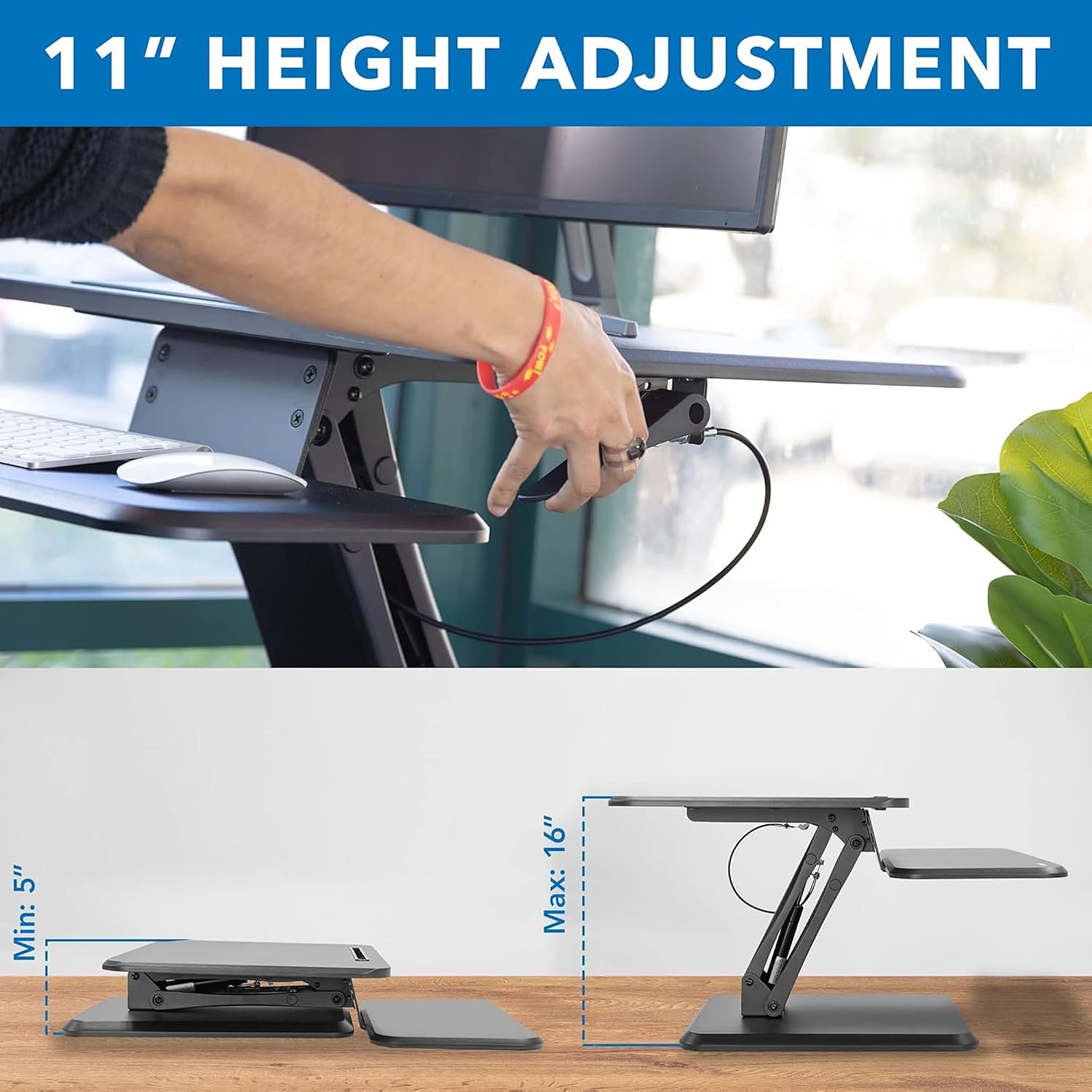 Mount-It! Standing Desk Converter, Compact 25' Sit Stand Desk Riser with Gas Spring Lift, Adjustable Height Desktop Riser for Laptop, Monitor, and Keyboard, Small Home Office Desk Converter