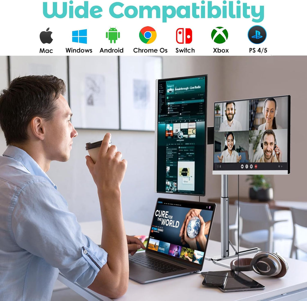 Laptop Screen Extender,1080P FHD Portable Monitor with 360°Rotation Detachable Screen Triple Monitor Extender Plug & Play Fits Laptops (Mac/Win/Android) (15.6'' Triple Screen)