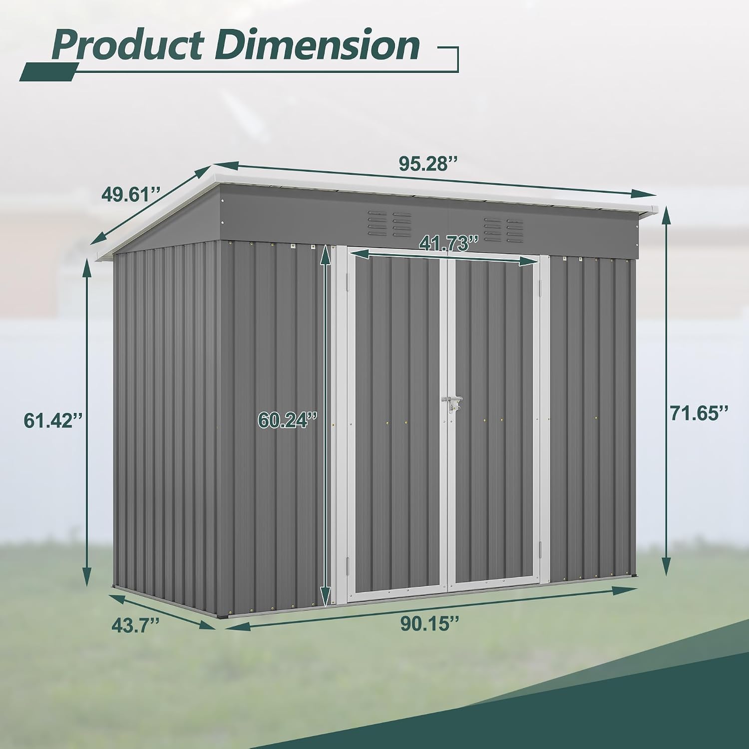 Thanaddo 4'x8' Metal Shed Outdoor Storage Shed,Metal Steel Utility Tool Shed Storage House with Double Lockable Doors and Air Vent for Backyard Garden Patio Lawn Gray