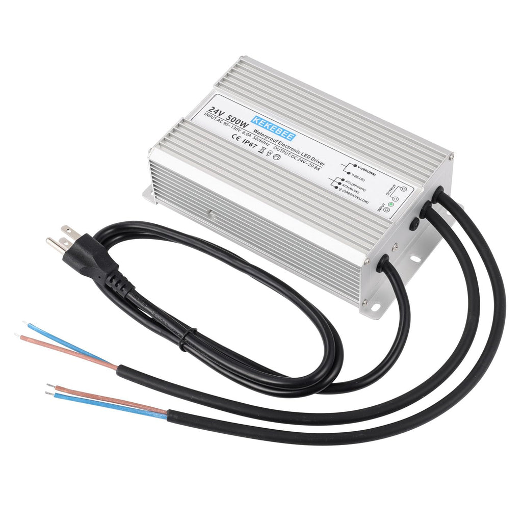 LED Driver 24V500W Waterproof Power Supply 24V DC 20.8A Low Voltage Switching Power Supply Suitable for Street Lights Lawn Lights LED Outdoor Landscape Lights Waterproof Transformer