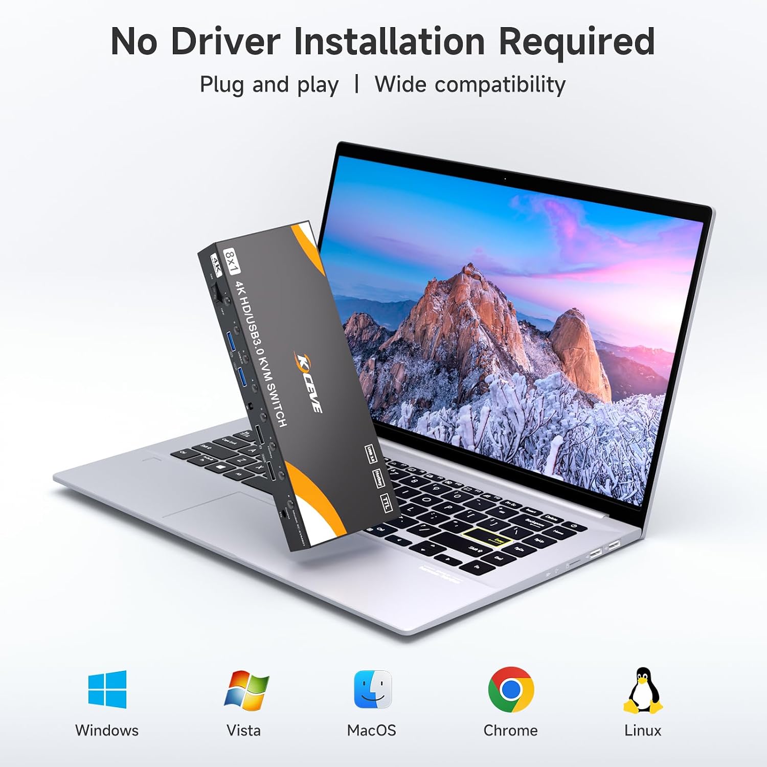 HDMI KVM Switch 8 Computers 1 Monitor, 8 Ports USB 3.0 KVM Switcher Support 4K@60Hz for 8 PC Share Keyboard and Mouse, Support Hotkey Switching Way