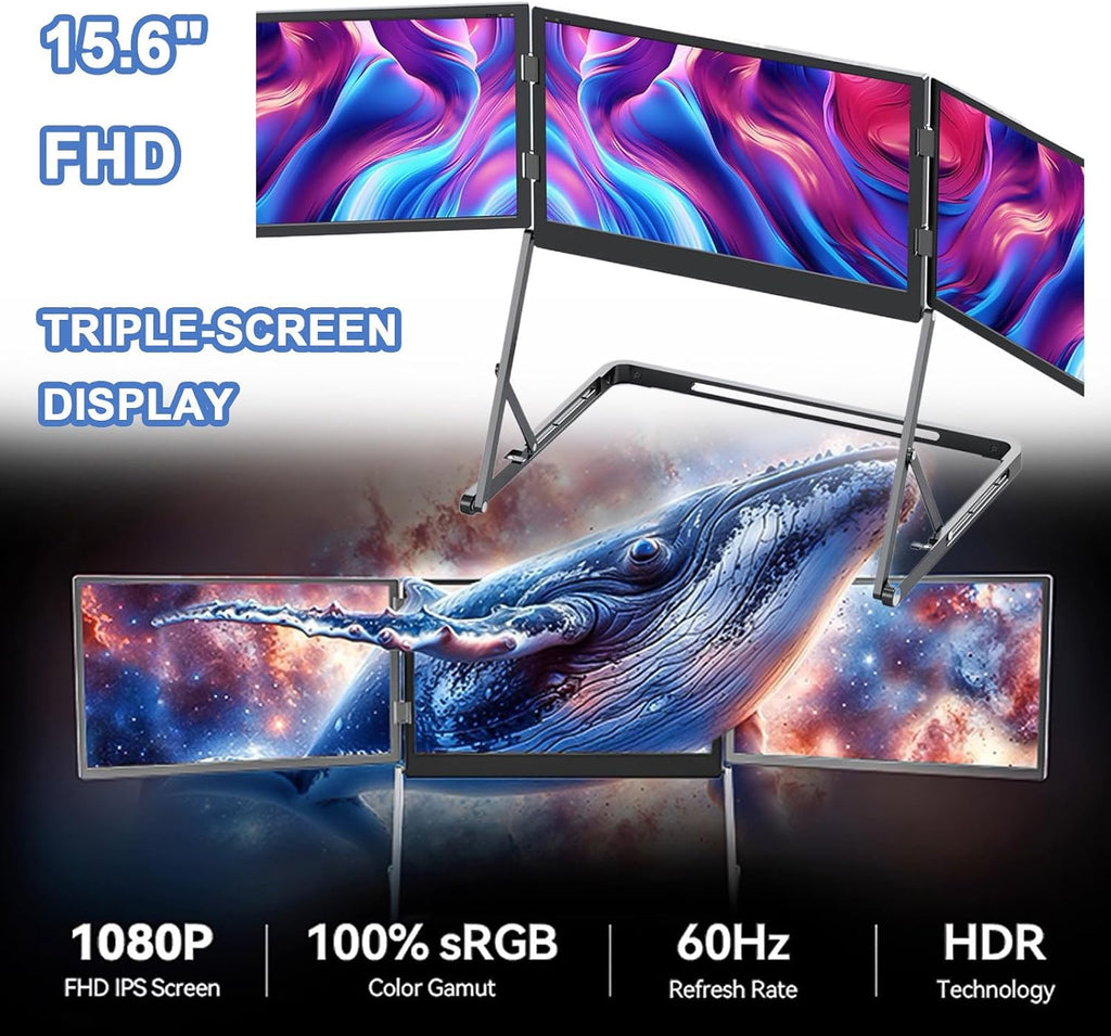 15.6' Portable Monitor for Laptop - 1080P FHD Screen Extender with Kickstand, Compatible with MacOS, Windows, and Gaming Consoles - Ideal for Work & Play