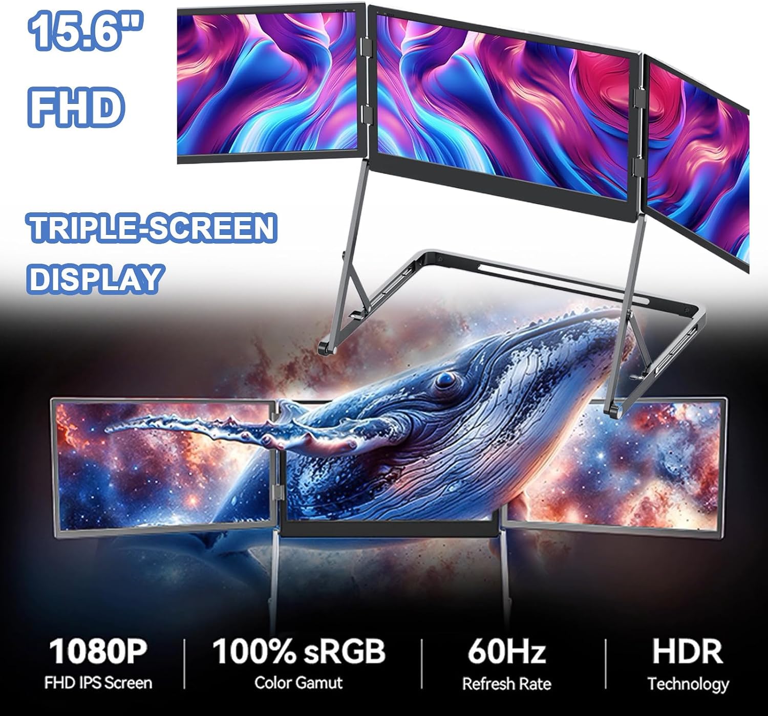 15.6' Portable Monitor for Laptop - 1080P FHD Screen Extender with Kickstand, Compatible with MacOS, Windows, and Gaming Consoles - Ideal for Work & Play
