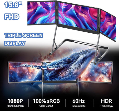 15.6' Portable Monitor for Laptop - 1080P FHD Screen Extender with Kickstand, Compatible with MacOS, Windows, and Gaming Consoles - Ideal for Work & Play