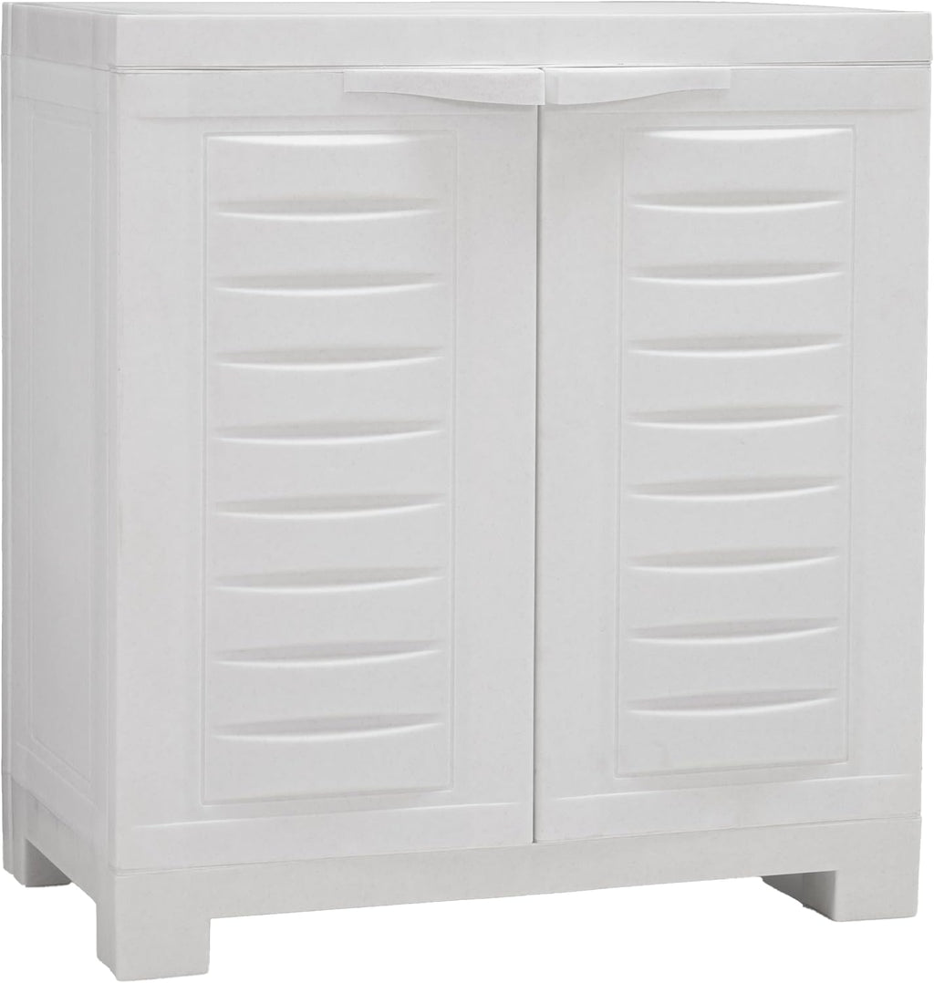 Sunnydaze 25.5' H Resin Garage Storage Cabinet - Garage Cabinet with Doors - Freestanding Utility Storage for Laundry Room, Office, Basement - Speckled White
