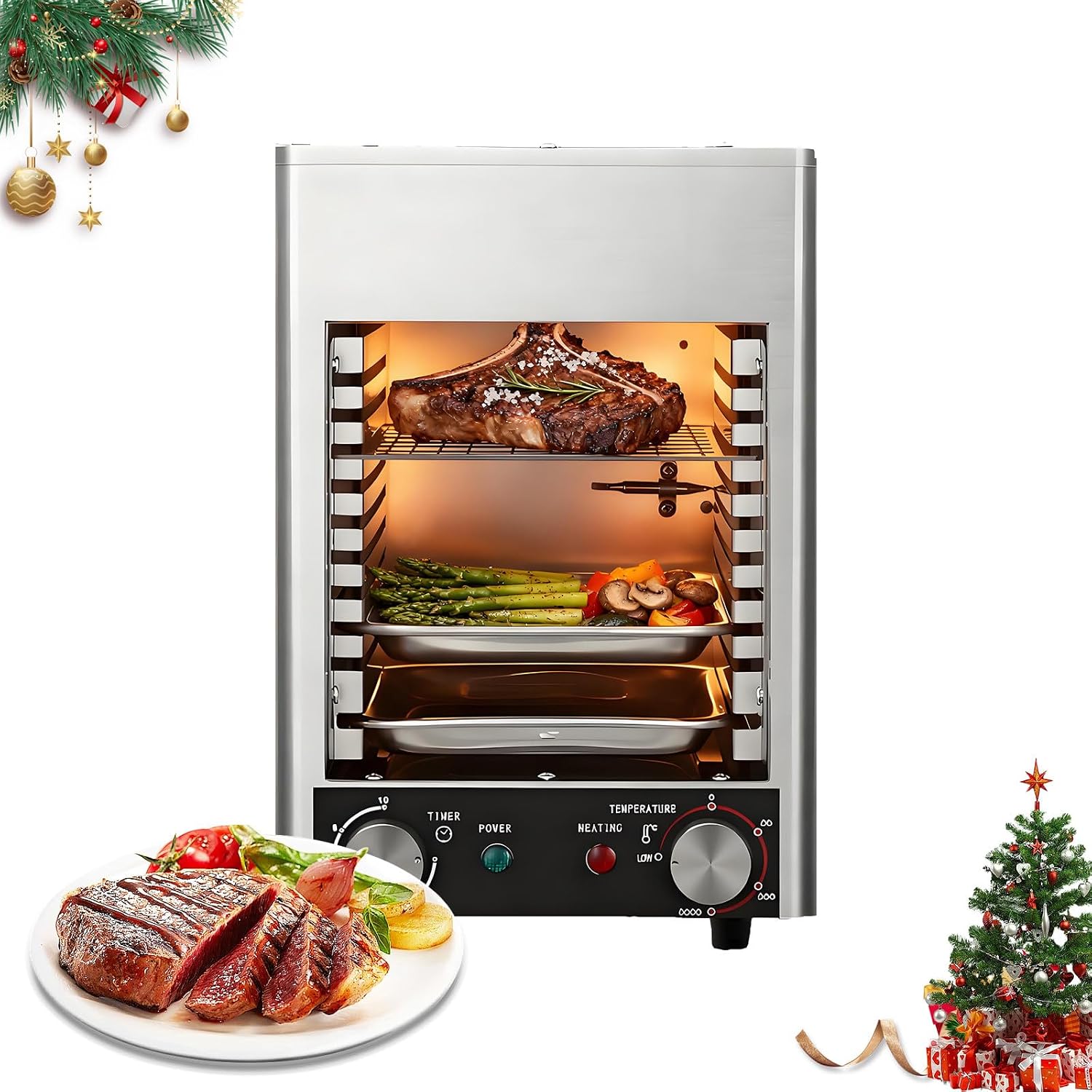 BANGBANGJI Electric Infrared Grill, 1700W Stainless Steel Steak Cooker, Time Temperature Adjustable & 10-Tier Rack, Perfect for Homes, Restaurants Cooking Pizzas, Steaks & Seafood