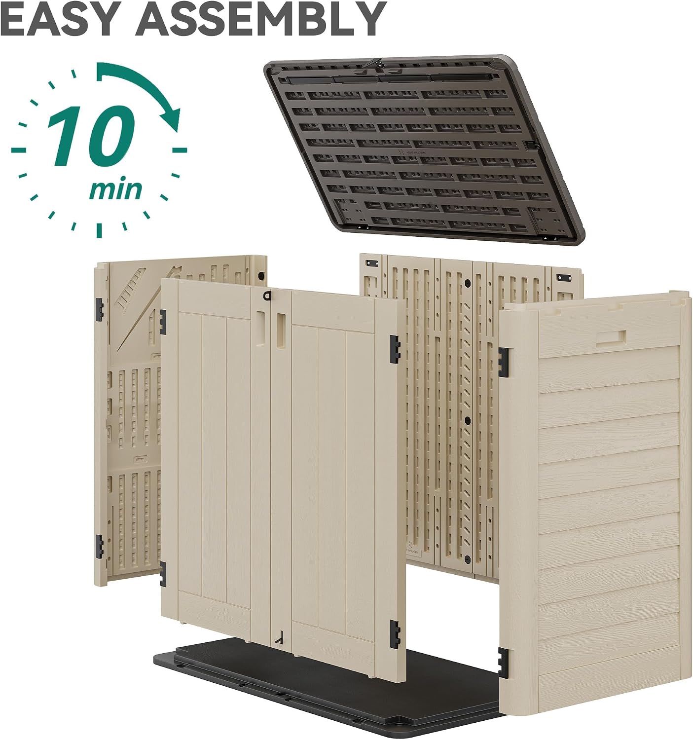 YITAHOME Outdoor Storage Shed w/o Shelf, 30 cu ft Horizontal Storage Shed Outdoor, Resin Waterproof Storage Cabinet for Garage, Poolside, Bikes, and Garden (Khaki + Black)