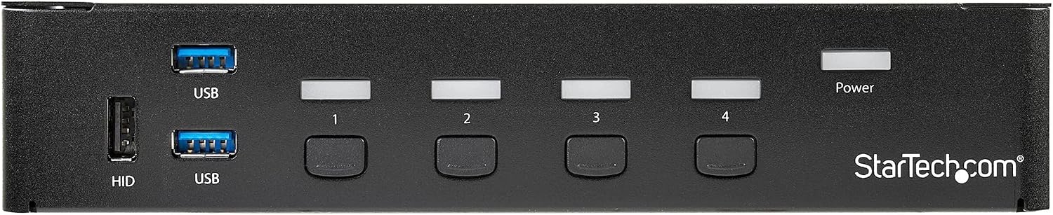StarTech.com 4 Port DisplayPort KVM Switch - DP KVM Switch with Audio and Built-in USB 3.0 Hub for Peripherals - 4K 30Hz, TAA (SV431DPU3A2)