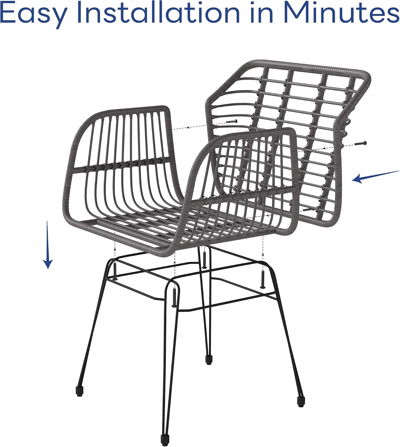 KROFEM 3 Piece Wicker Patio Bistro Furniture Set, Includes 2 Rattan Chairs and Glass Top Table, Ideal for Porch, Outdoor, Backyard, Apartment, Balcony, Grey