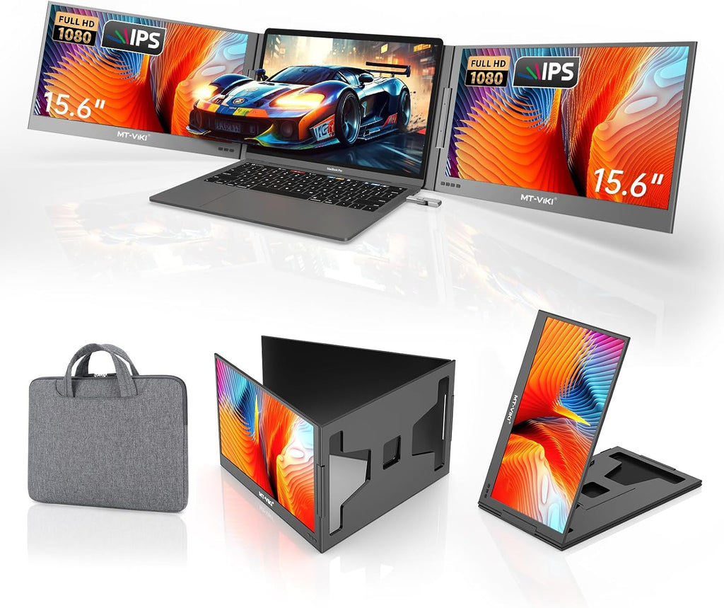 MT-VIKI 15.6 inch Laptop Screen Extender, Potable Monitor for Laptop Only One USB-C Cable Connection, Compatiable with Win/Mac (M1~M5), FHD 1080P, 360° Rotation【Included Carrying Bag】
