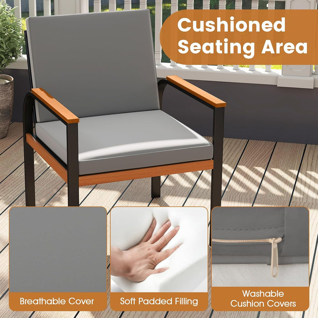 Tangkula 3 Pieces Patio Furniture Set, Outdoor Cushioned Conversation Chairs Set with Acacia Wood Side Table, for Porch, Balcony and Garden