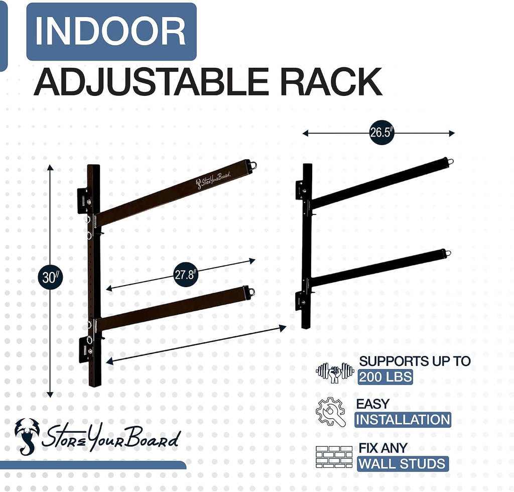StoreYourBoard G-Kayak Wall Rack – Heavy-Duty Indoor Kayak Rack for 2 Boats, Adjustable Storage Wall Mount Hanger, Space-Saving Indoor Storage for Kayak Wall Mount - Holds 200 lbs - Silver