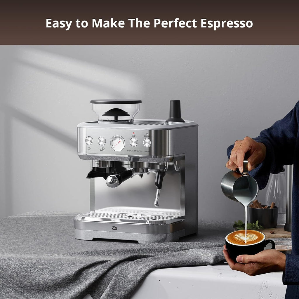 Takywep Professional Espresso Machine with Built-In Grinder and Milk Frother, 15 Bar Cappuccino and Latte Maker, Gift for Coffee Enthusiasts, Mom, Dad