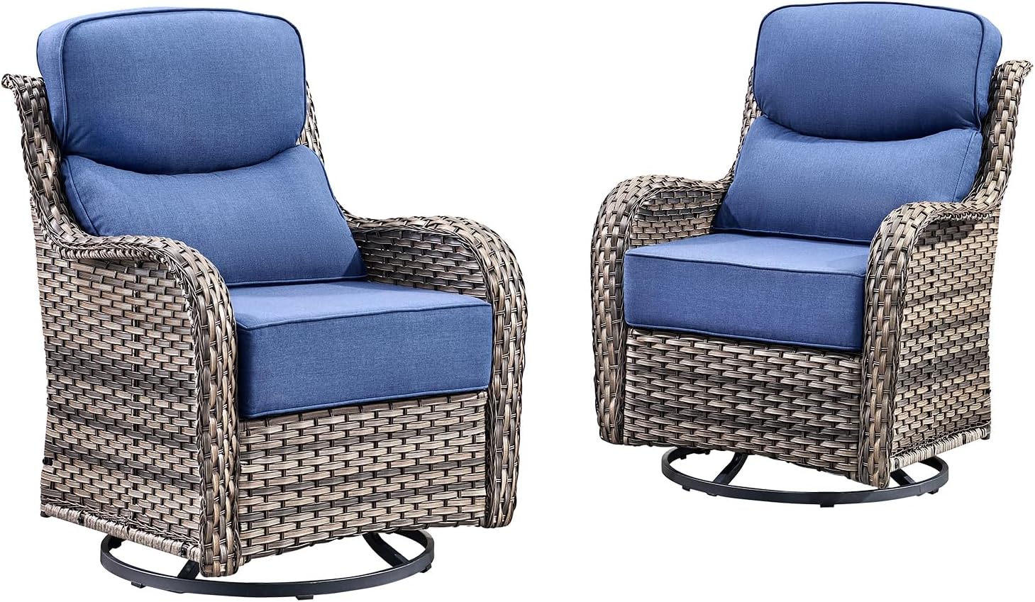 Luxury High Back Outdoor Swivel Rocker Patio Chairs with Side Table & 6-Inch Thick Cushions, 2 Pieces Patio Furniture Set for Porch, Balcony, Deck and Yard